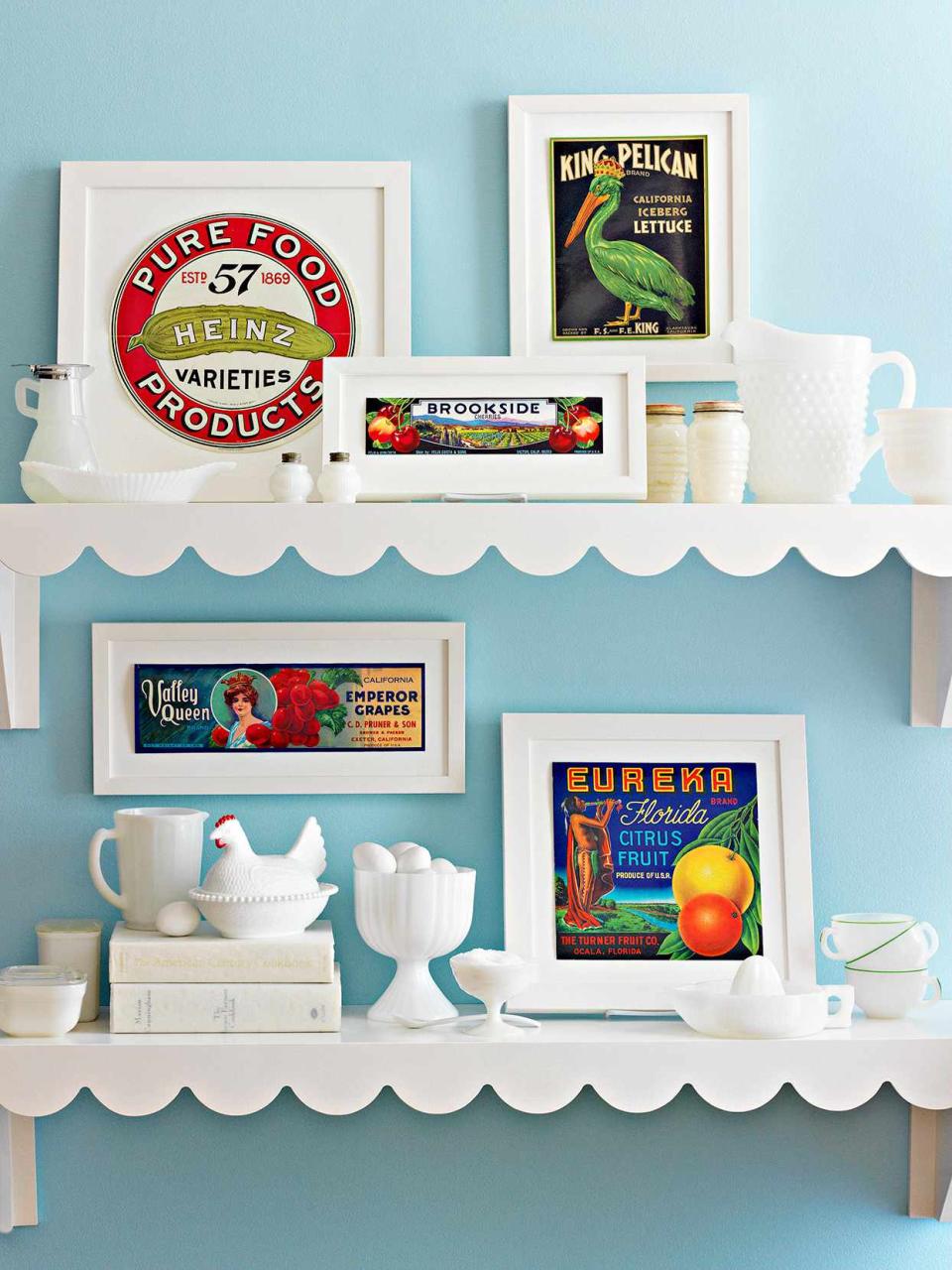 White shelves vintage ads white items