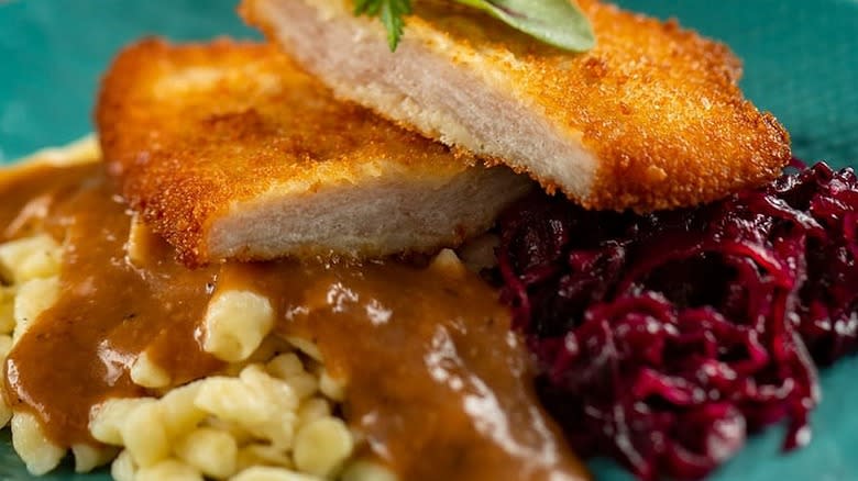 schnitzel with cabbage and spätzle