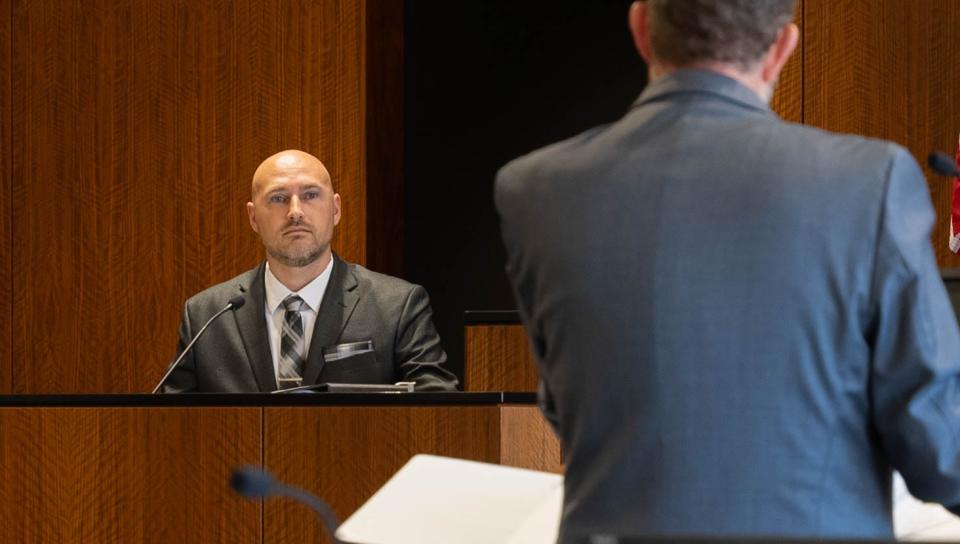 Brent Larson testifies in a Provo, Utah, courtroom on Dec. 11, 2023.