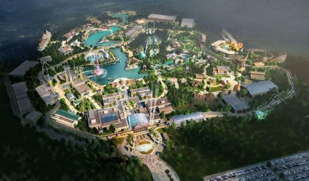 An artist's depiction of the proposed theme park project.  / Credit: Mansion Entertainment Group