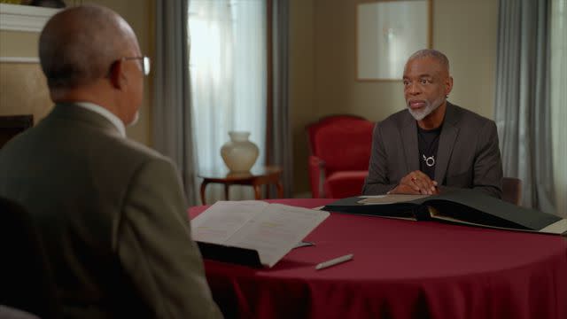 <p>PBS</p> Henry Louis Gates, Jr. with LeVar Burton in 'Finding Your Roots.'