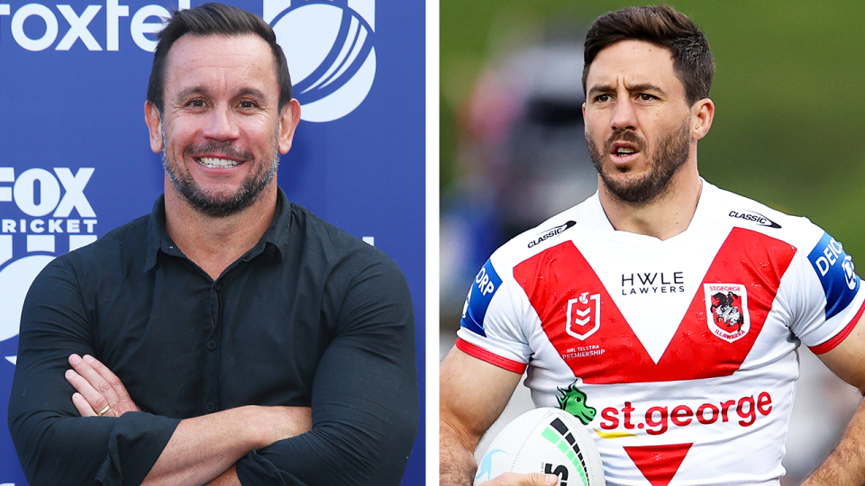 Matty Johns (pictured left) posing for a photo and (pictured right) Ben Hunt before a NRL game.