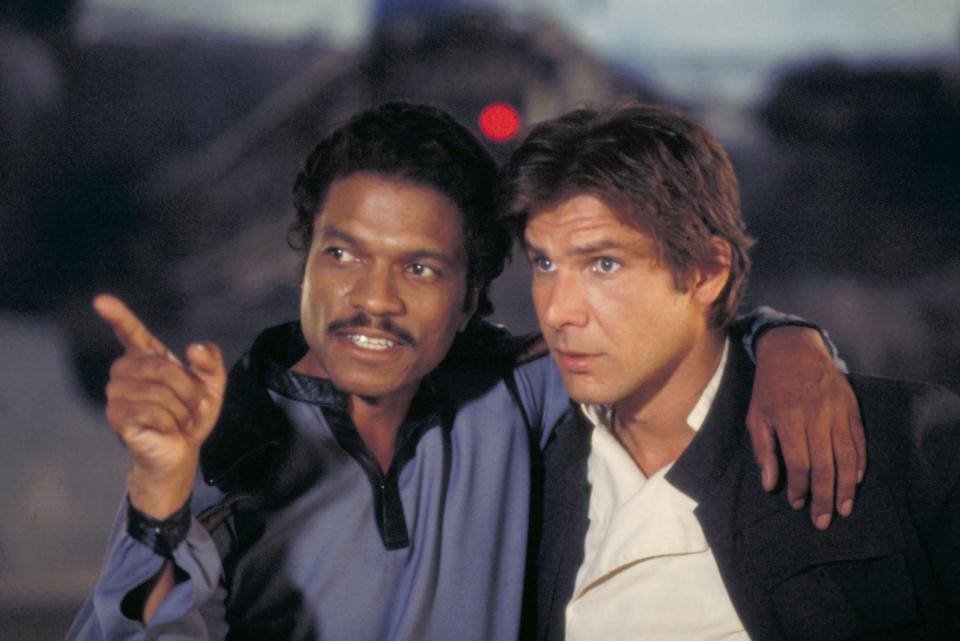 Old friends Lando Calrissian (Billy Dee Williams) and Han Solo (Harrison Ford) reconnect in "The Empire Strikes Back."