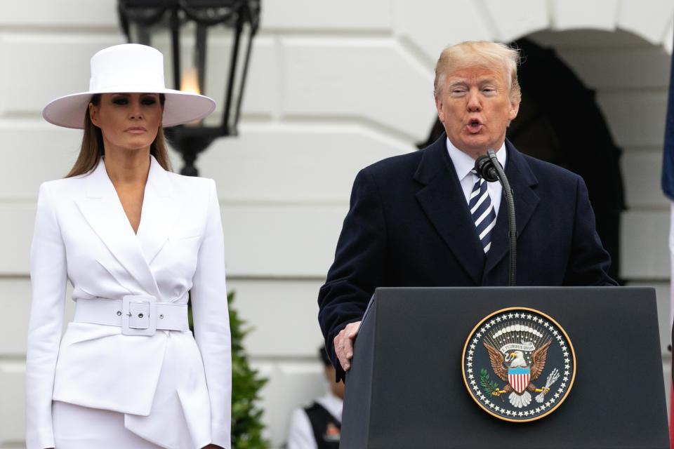 Melania is notorious for keeping the POTUS at arm’s length in public. Photo: Getty