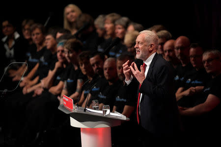 Britain's opposition Labour Party Leader Jeremy Corbyn delivers his keynote speech at the Labour Party Conference in Brighton, Britain, September 27, 2017. REUTERS/Toby Melville