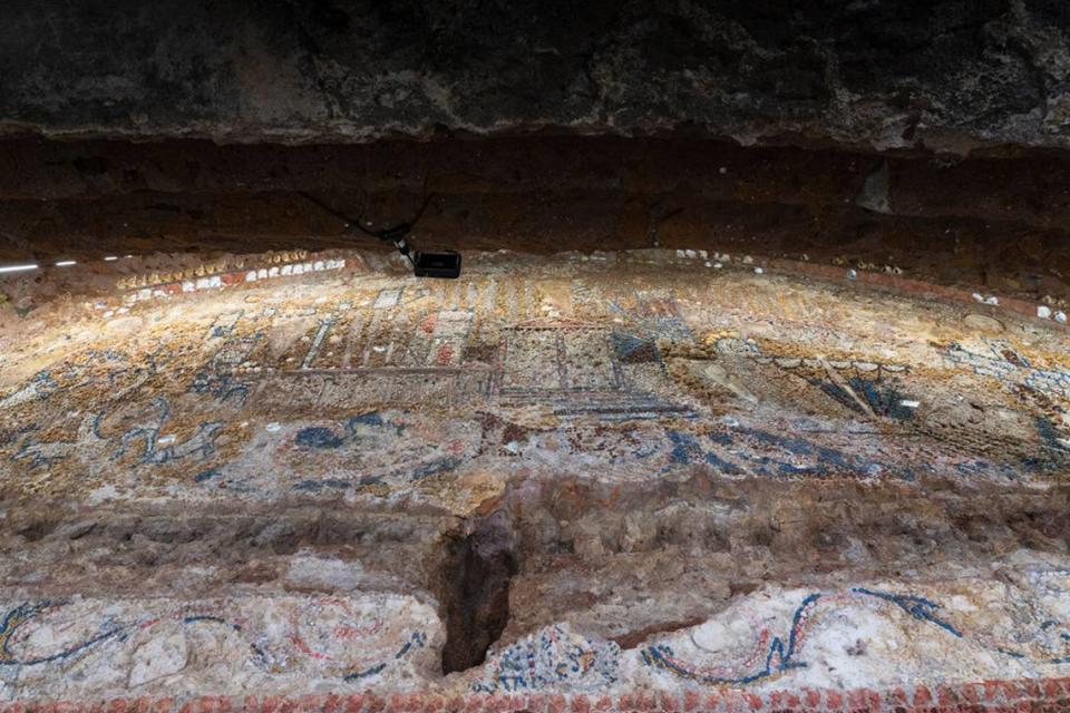 A close-up photo showing the upper section of the mosaic.
