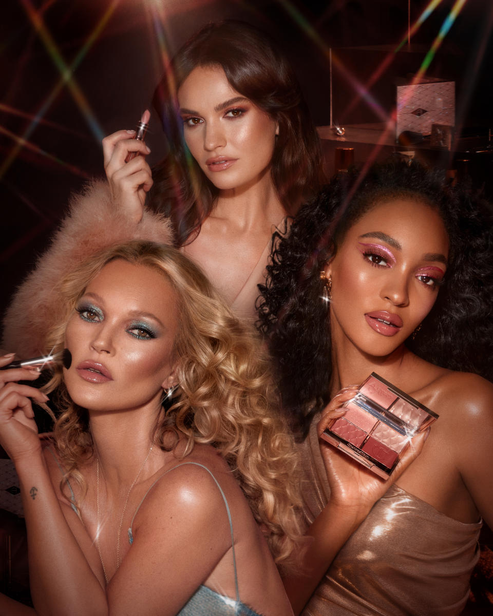 Lily James models Charlotte Tilbury’s holiday products alongside the likes of Kate Moss, Jourdan Dunn and Twiggy