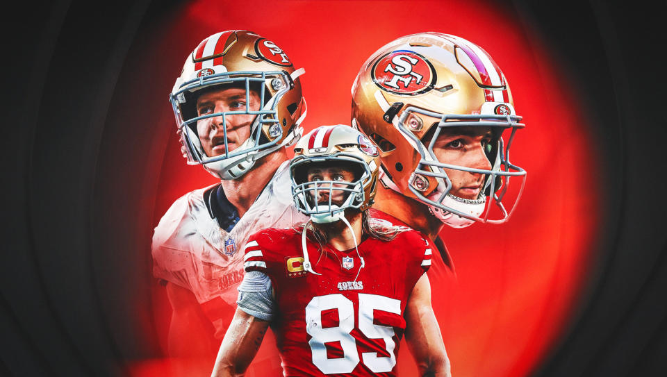 The NFL MVP race could come down to a pair of 49ers in Brock Purdy and Christian McCaffrey. Their teammate, Pro Bowl tight end George Kittle, knows who he'd vote for. (Bruno Rouby/Yahoo Sports)