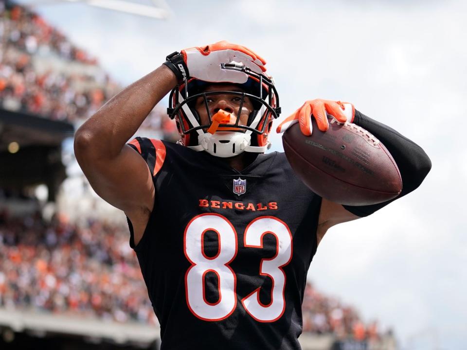 Tyler Boyd celebrates a touchdown against the Pittsburgh Steelers.