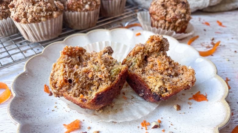 halved cinnamon carrot muffins