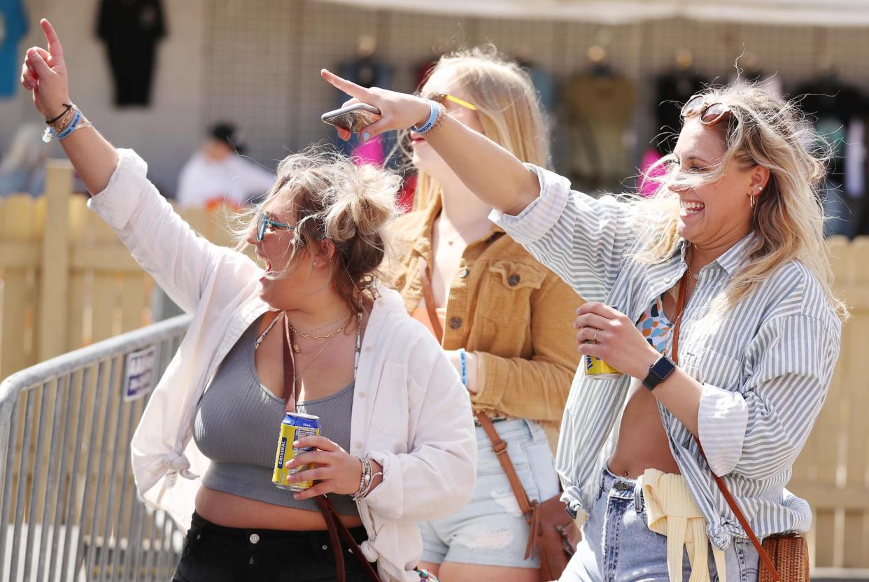 Spectators enjoy live music and alcoholic beverages during Bike Week in Daytona Beach on Monday, March 8, 2021. (Stephen M. Dowell/Orlando Sentinel)