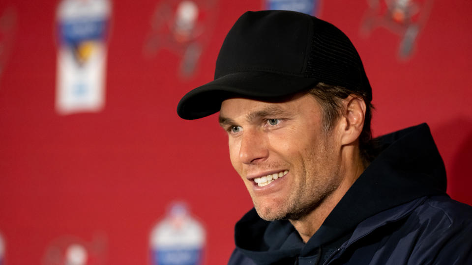 Tom Brady was all smiles after another win across the pond. (Getty)