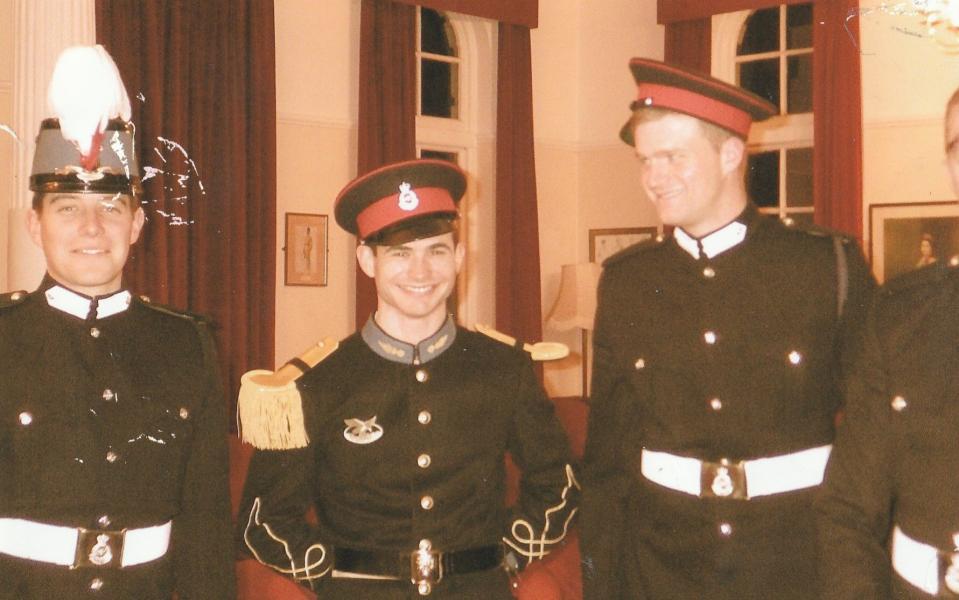 Picture shows: Lt Franco Albrecht (centre) alongside British cadets at Sandhurst in 2013. Albrecht, the German army officer arrested for masqueraing as a refugee and accused of planning a false flag terror attack, has spoken out publicly for the first time this week. Sourced by Justin Huggler - Private