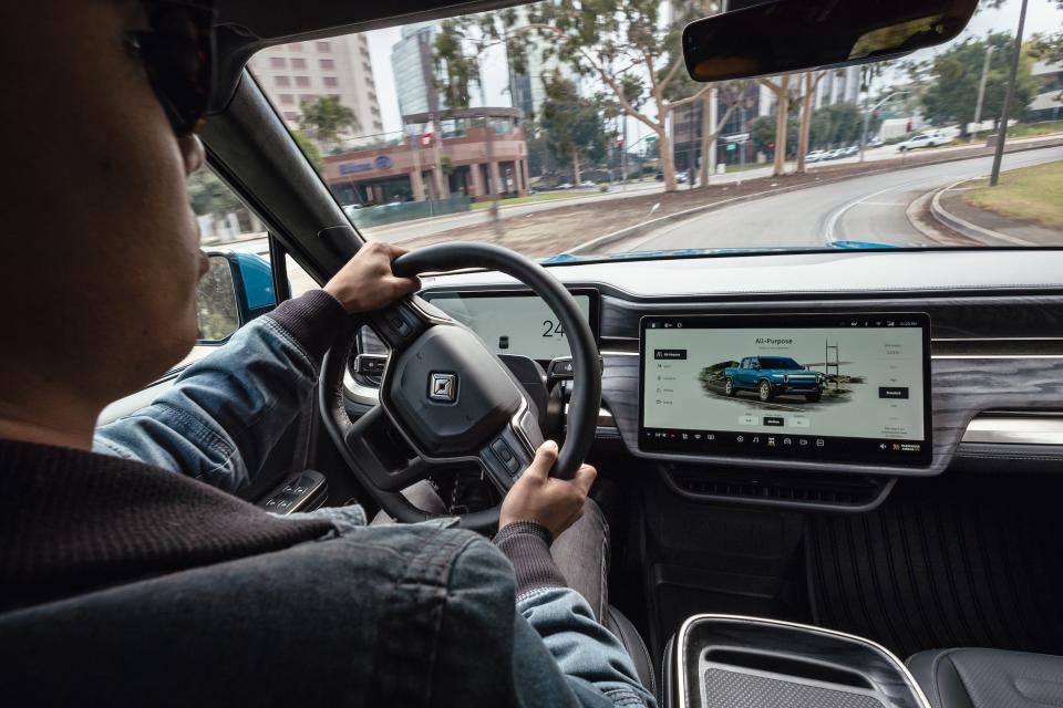 The Rivian R1T electric pickup truck's interior.