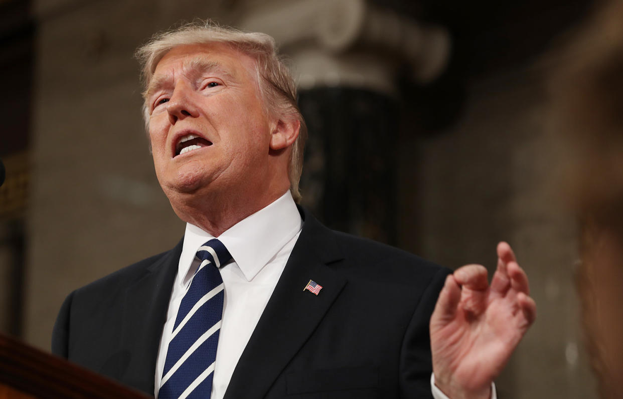 President Trump delivers his first address to a joint session of Congress from the floor of the House of Representatives on Feb. 28. (Photo: Jim Lo Scalzo/Reuters)