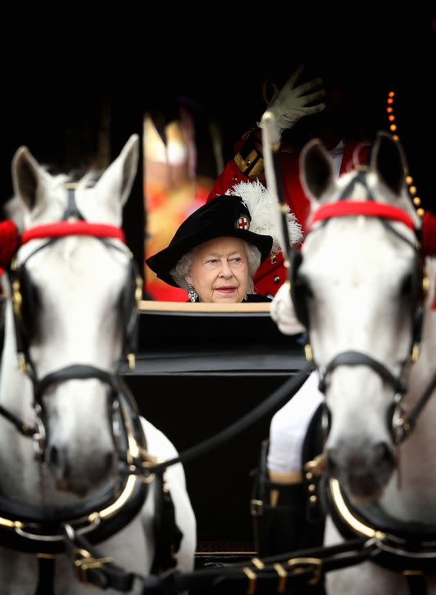 Queen Elizabeth II travels by carriage after the Most Noble Order of the Garter Ceremony on June 16, 2014 in Windsor, England. (Photo: Chris Jackson - WPA Pool /Getty Images)