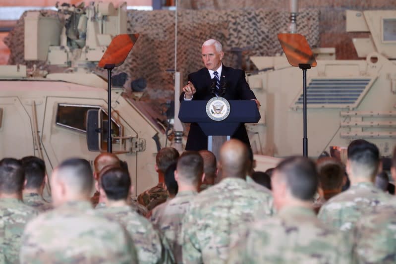 U.S. Vice President Pence delivers remarks to U.S. troops at Al Asad Air Base, Iraq