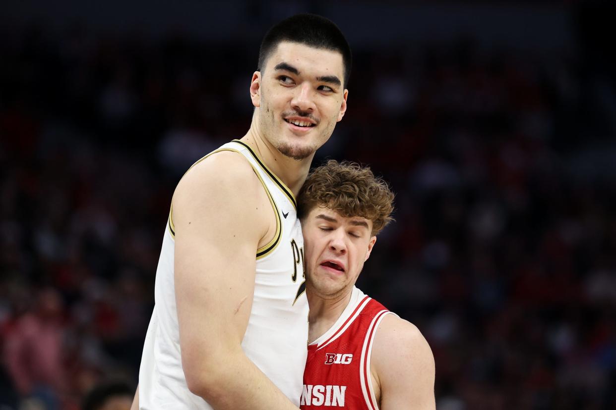 Zach Edey was measured at 7 feet 3 inches without shoes at the NBA draft combine.