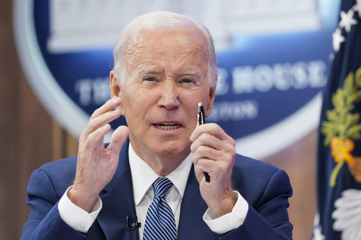 President Biden speaking at the White House. (Susan Walsh/AP)