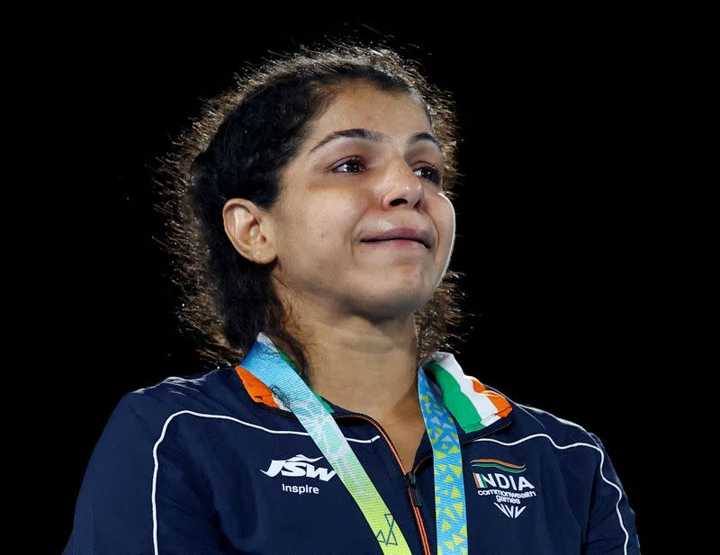 FILE PHOTO: Indian wrestler Sakshi Malik at the Commonwealth Games in Britain