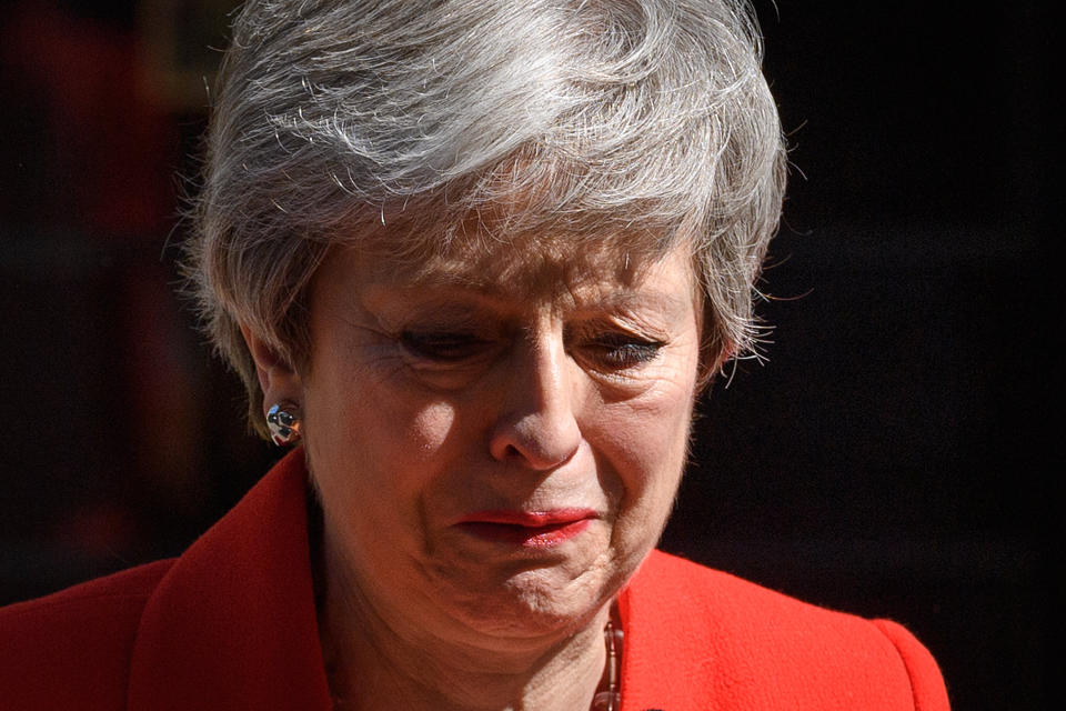 LONDON, ENGLAND - MAY 24: Prime Minister Theresa May makes a statement outside 10 Downing Street on May 24, 2019 in London, England. The prime minister has announced that she will resign on Friday, June 7, 2019.  (Photo by Leon Neal/Getty Images)