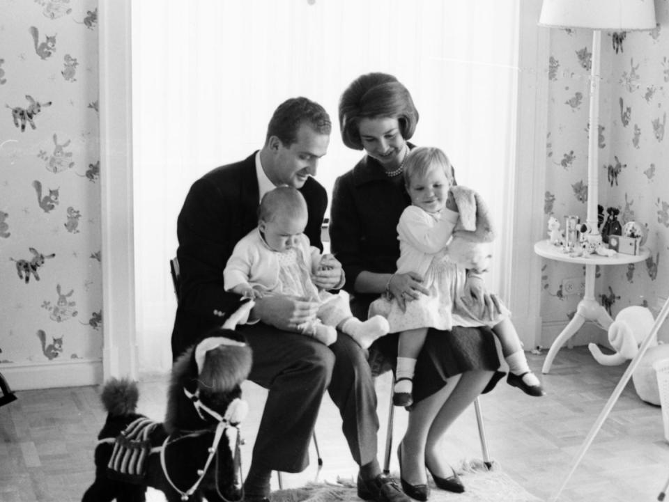 <p>Juan Carlos and Sofia posed with their daughters Cristina and Elena in the Zarzuela Palace.</p>