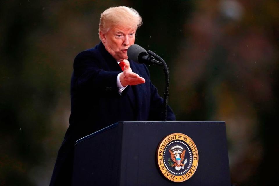 Donald Trump speaks on Sunday at a cemetery