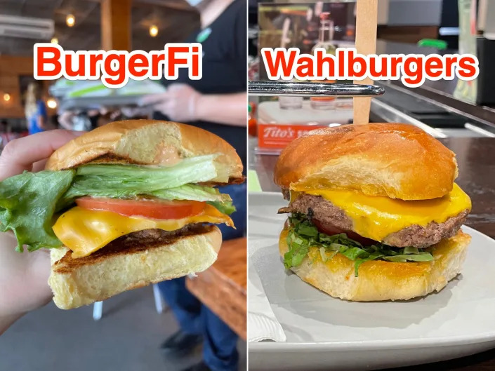 Burgers from BurgerFi and Wahlburgers