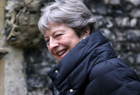 Britain's Prime Minister Theresa May arrives at church, in Sonning, Britain, March 31, 2019. REUTERS/Simon Dawson