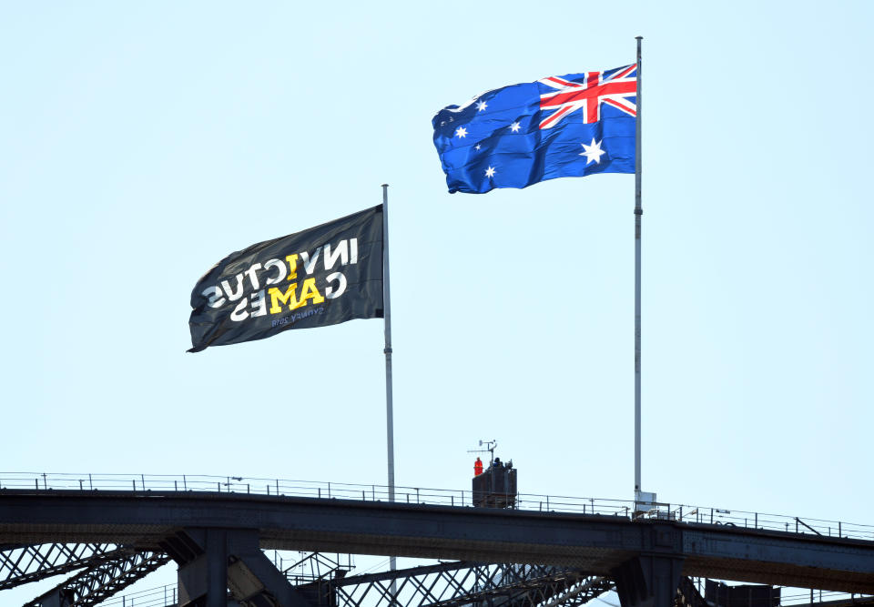 <span>He raised the Invictus Flag to celebrate the arrival of the games to Sydney. </span>Source: Getty