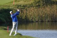 Team Europe's Sergio Garcia hits on the fifth hole during a foursome match the Ryder Cup at the Whistling Straits Golf Course Friday, Sept. 24, 2021, in Sheboygan, Wis. (AP Photo/Ashley Landis)