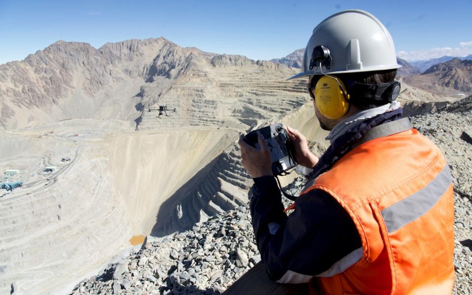 A worker is seen at Anglo American's Los Bronces copper mine in Chile