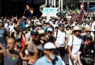 Demonstration against the government's restrictions amid the coronavirus disease (COVID-19) outbreak, in Berlin