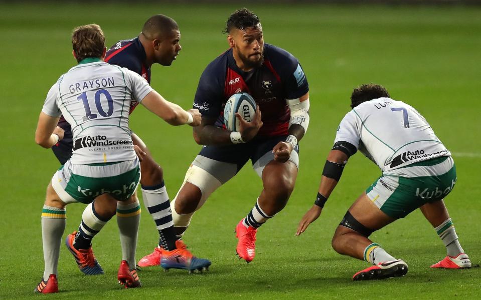 Nathan Hughes of Bristol Bears takes on Lewis Ludlam during the Gallagher Premiership Rugby match between Bristol Bears and Northampton Saints - Getty Images