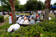 <p>Members of the community pray during a funeral prayer service for Sabika Sheikh at the Brand Lane Islamic Center in Stafford, Texas, May 20, 2018. (Photo: Jonathan Bachman/Reuters) </p>