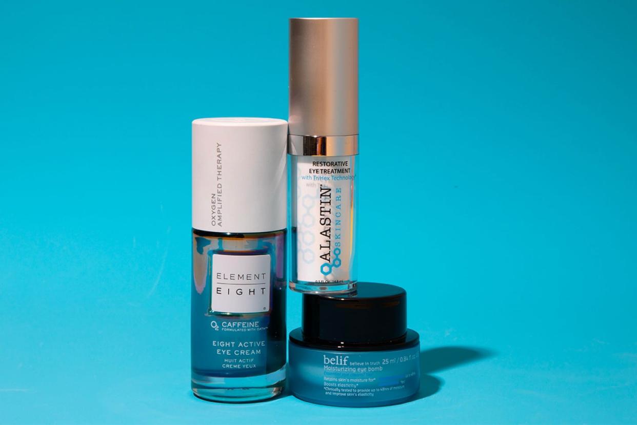 eye creams for wrinkles against a blue background