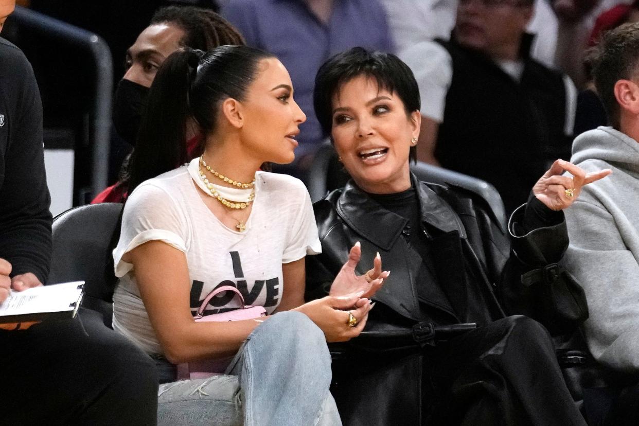 Kim Kardashian sits with her mother Kris Jenner during Game 4 between the Los Angeles Lakers and Golden State Warriors.