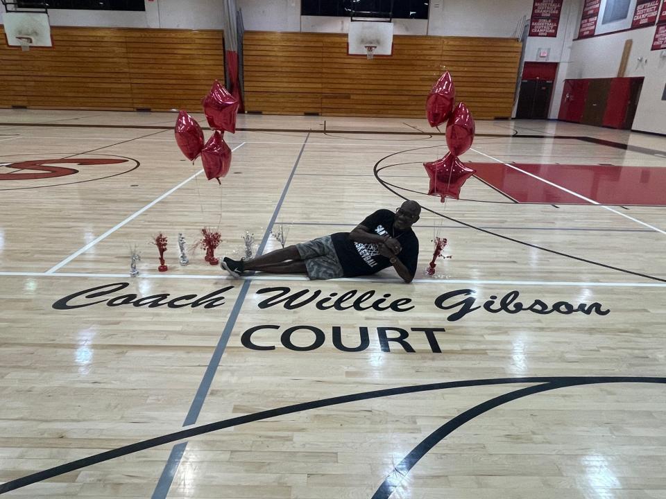 Legendary Santaluces basketball head coach Willie Gibson was surprised by a court-naming ceremony at the Lantana school on Sunday, Nov. 13, 2022.