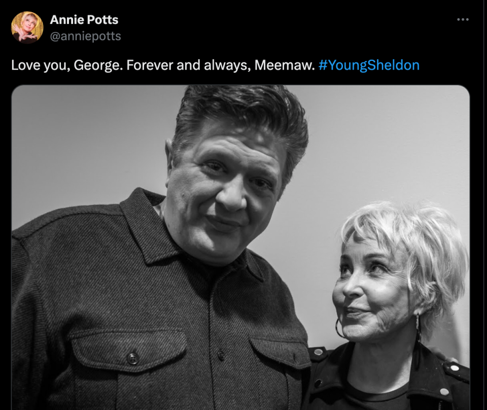Annie Potts rinde homenaje al personaje de su compañero de reparto en ‘Young Sheldon’ (X/Twitter)