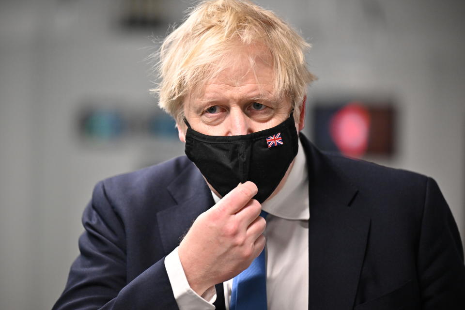 Prime Minister Boris Johnson during a visit to the ACF building at the Technopole, Bush Estate in Edinburgh, as part of his tour of the UK. Picture date: Monday February 14, 2022.