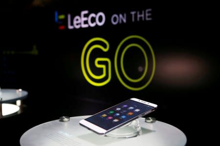 FILE PHOTO: LeEco's new Le Pro3 phone is on display during a press event in San Francisco, California, U.S. October 19, 2016.  RETUERS/Beck Diefenbach/File Photo