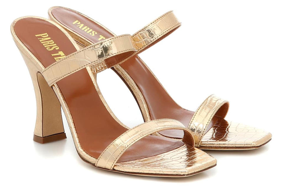 gold heels, sandals, strappy, shoes, paris texas