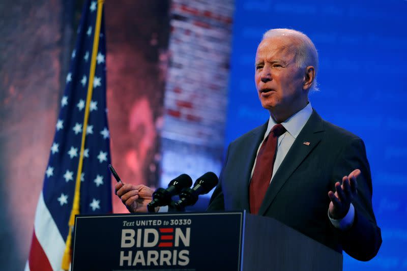 U.S. Democratic presidential candidate and former Vice President Joe Biden delivers speech on Supreme Court in Wilmington