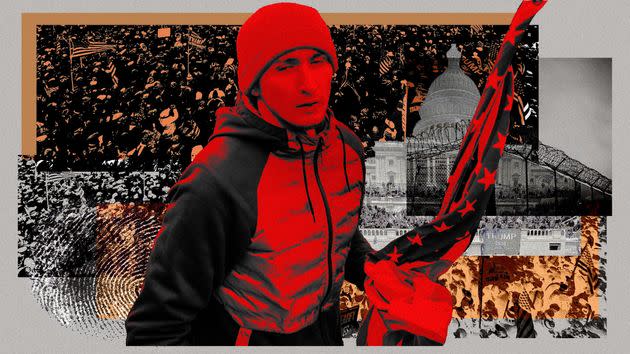 Matthew Jason Beddingfield was arrested in connection with the Jan. 6 attack on the U.S. Capitol. (Photo: Illustration: Damon Dahlen/HuffPost; Photos: Getty/Shutterstock)