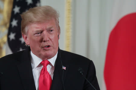 U.S. President Donald Trump speaks during a news conference with Japan's Prime Minister Shinzo Abe at Akasaka Palace state guest house in Tokyo, Japan, May 27, 2019. REUTERS/Jonathan Ernst