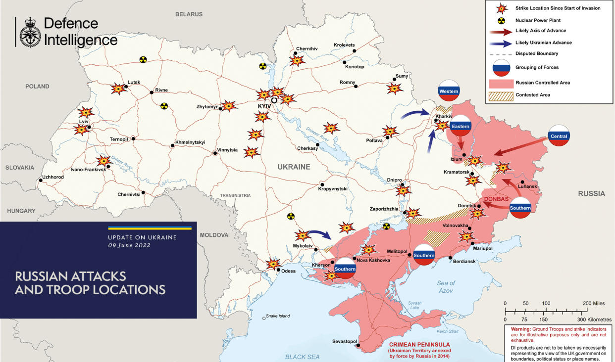 The UK intelligence update on the situation in Ukraine for June 9, 2022. (UK Ministry of Defence)