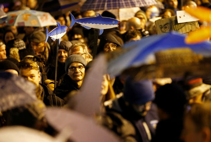 "The sardines", a grassroots movement against far-right League leader Matteo Salvini, demonstrate in Reggio Emilia