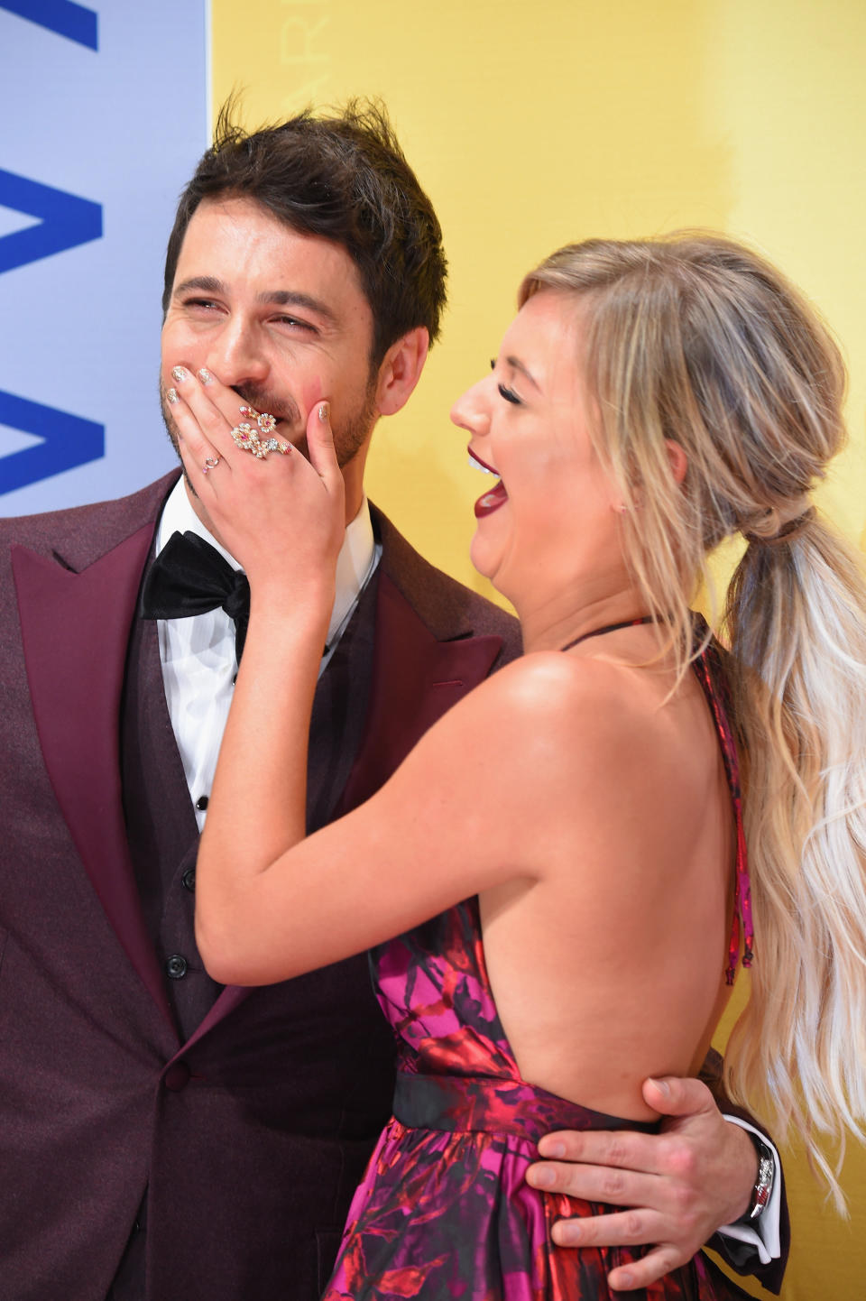 NASHVILLE, TN - NOVEMBER 02:  Kelsea Ballerini (R) and Morgan Evans attend the 50th annual CMA Awards at the Bridgestone Arena on November 2, 2016 in Nashville, Tennessee.  (Photo by Michael Loccisano/Getty Images)