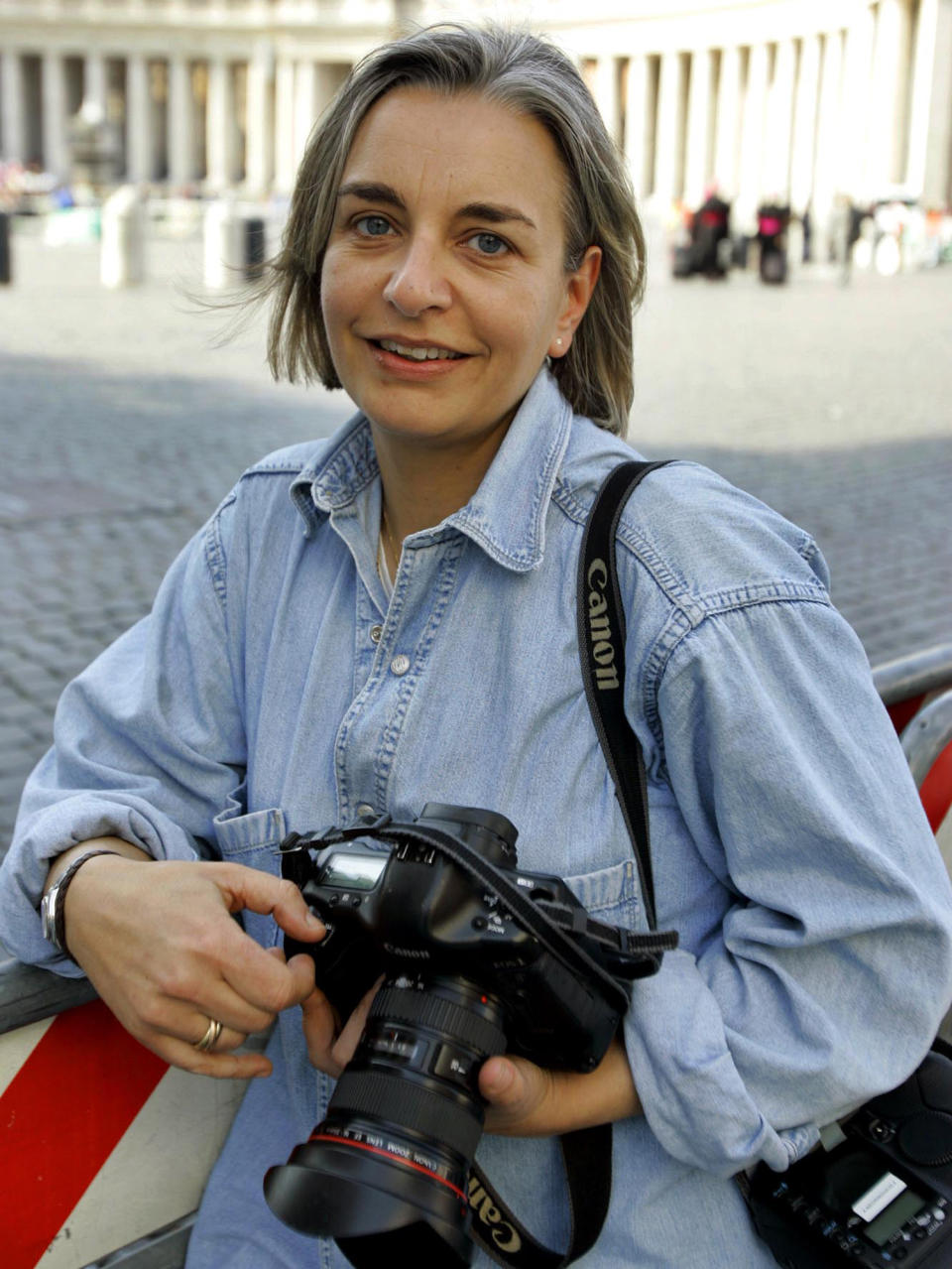 This April 7, 2005 photo shows AP photographer Anja Niedringhaus in Rome. Niedringhaus, 48, an internationally acclaimed German photographer, was killed and an AP reporter was wounded on Friday, April 4, 2014 when an Afghan policeman opened fire while they were sitting in their car in eastern Afghanistan. (AP Photo/Peter Dejong, File)