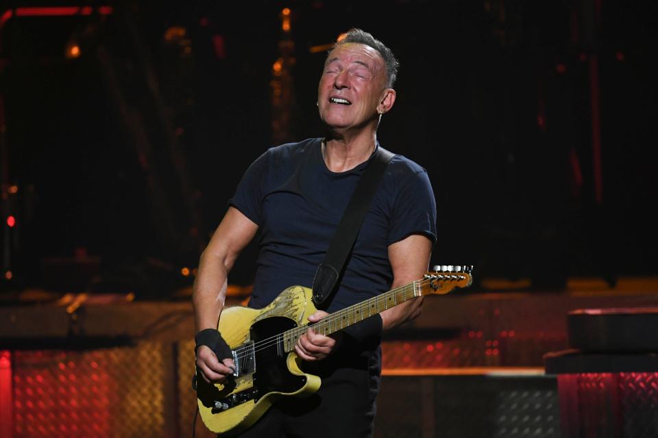 Bruce Springsteen in a moment of pained ecstasy during his 2023 tour with the E Street Band.